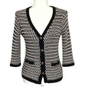 CAbi Knit Cardigan Sweater Women's S Black White